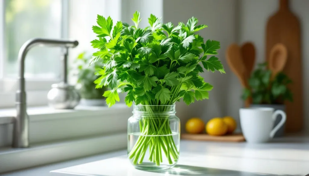 descubre el truco que probé durante 2 semanas para mantener el perejil fresco como recién cortado y disfruta de hierbas siempre frescas en tu cocina.